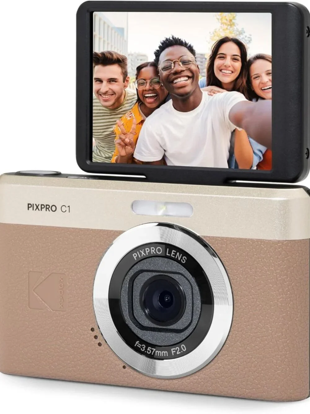 13MP Compact Digital Camera with 26mm Fixed Lens - Stylish Brown Design